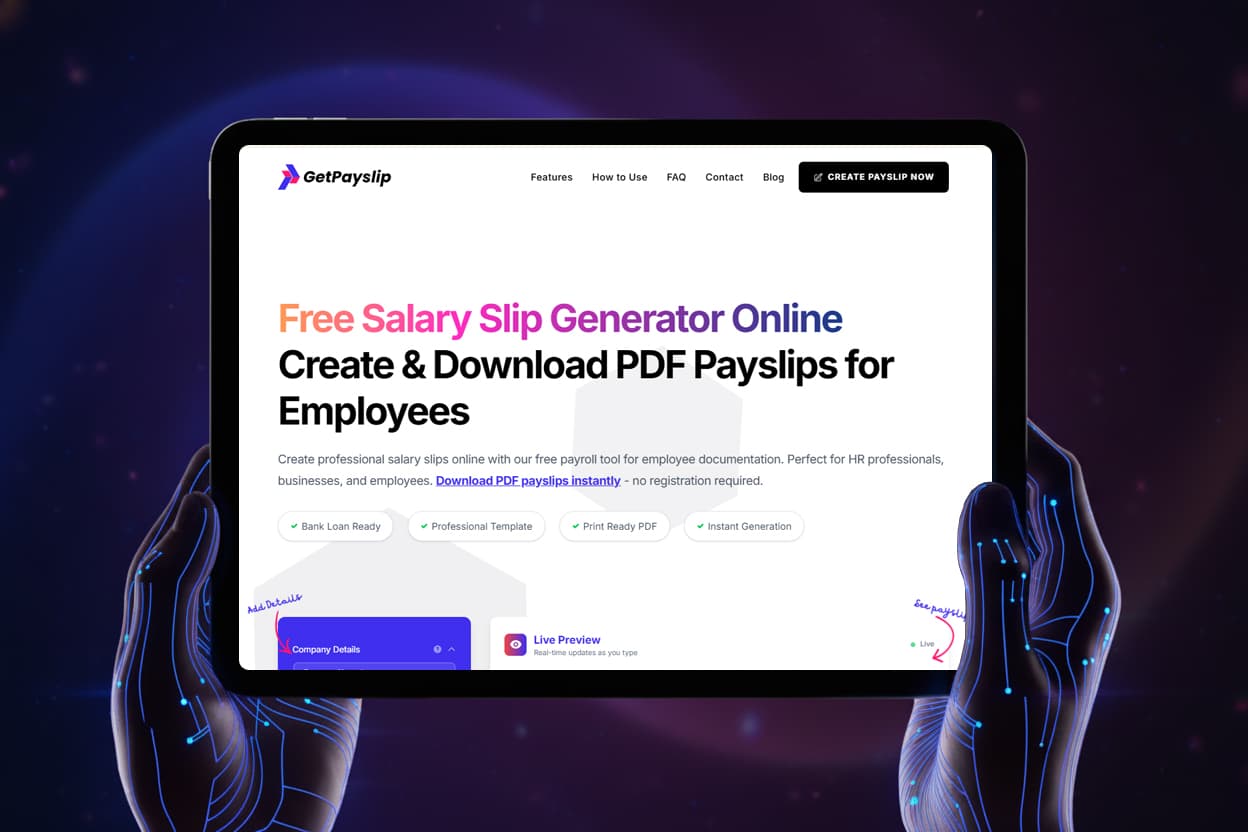 GetPayslip.com - Free Payslip Generator project screenshot - Frontend Development & Product Builder